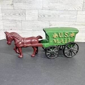 VINTAGE CAST IRON U.S. MAIL‎ HORSE AND BUGGY WAGON CARRIAGE
